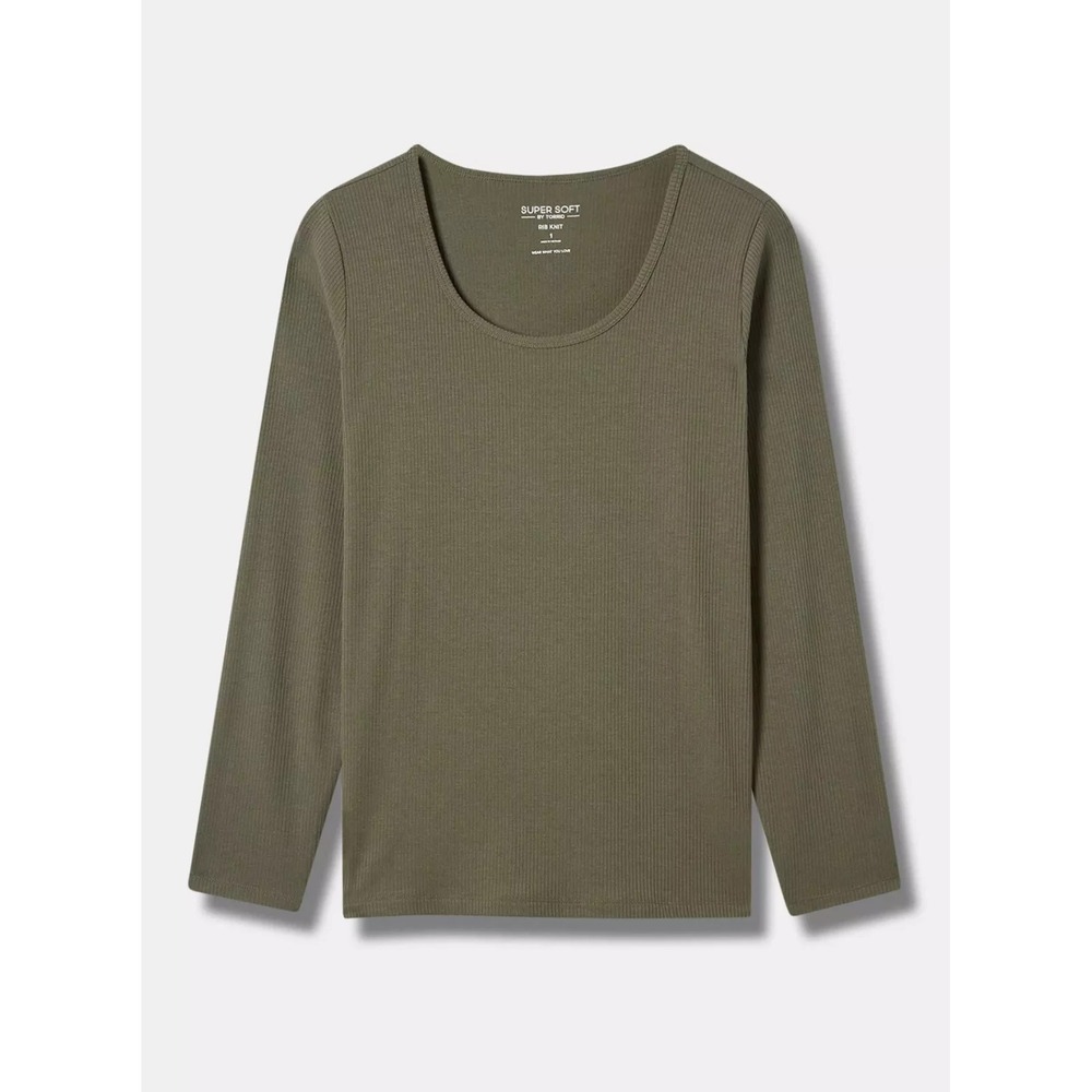 Torrid Super Soft Rib Scoop Neck Long Sleeve Top Dusty Olive 00/M/L Minimalist